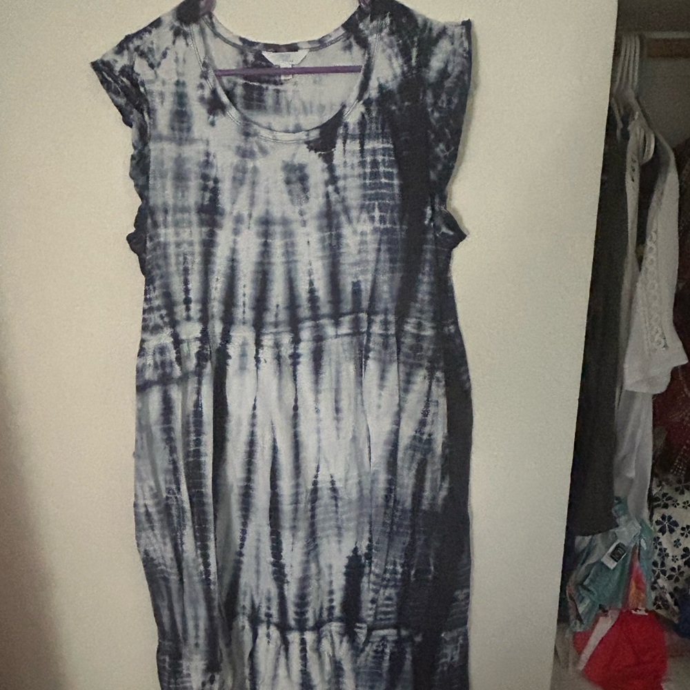 Middy Sundress with pockets. Blue and white tye dyed.